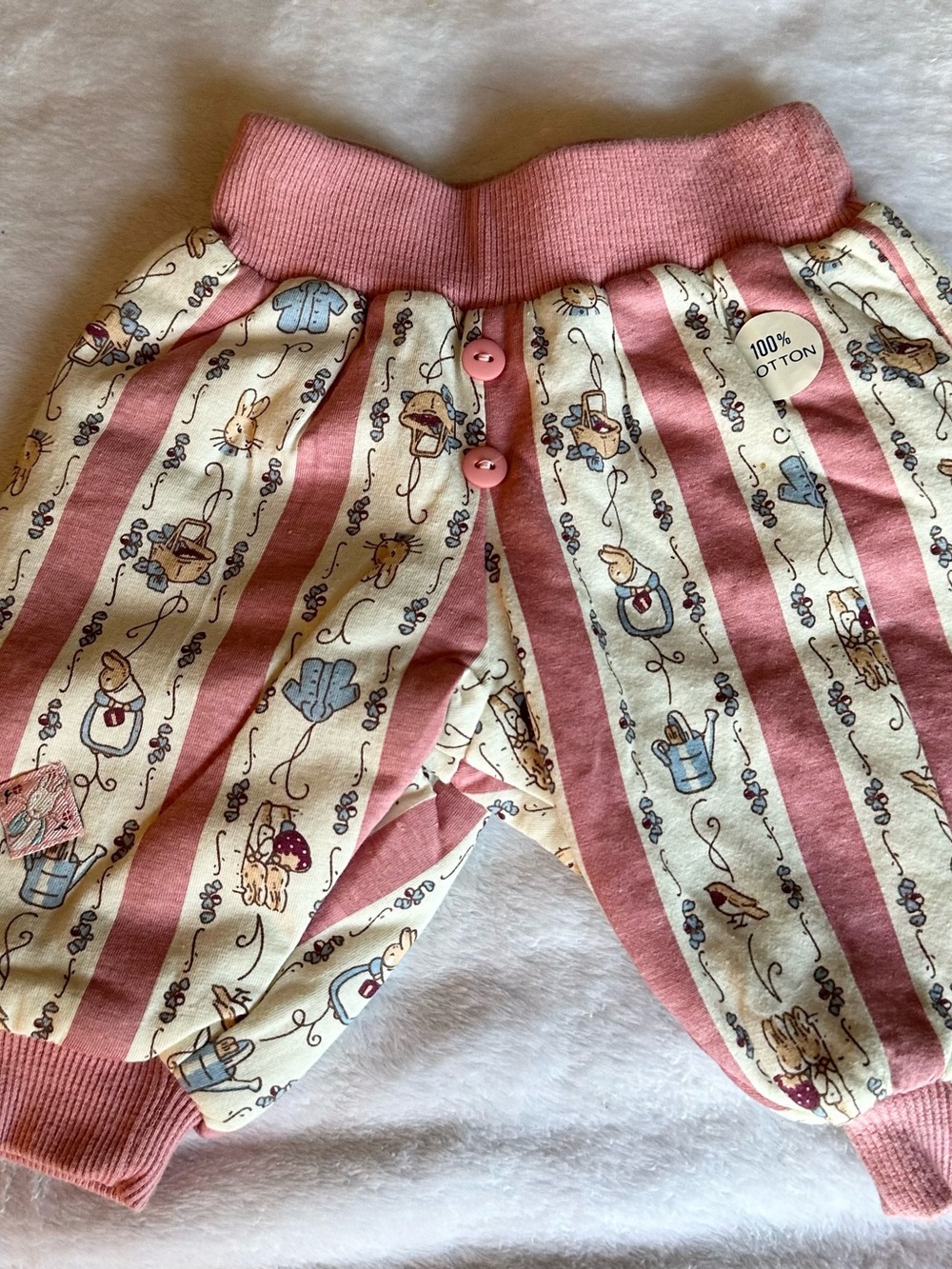 Pink Striped Bunny Print Kids Leggings